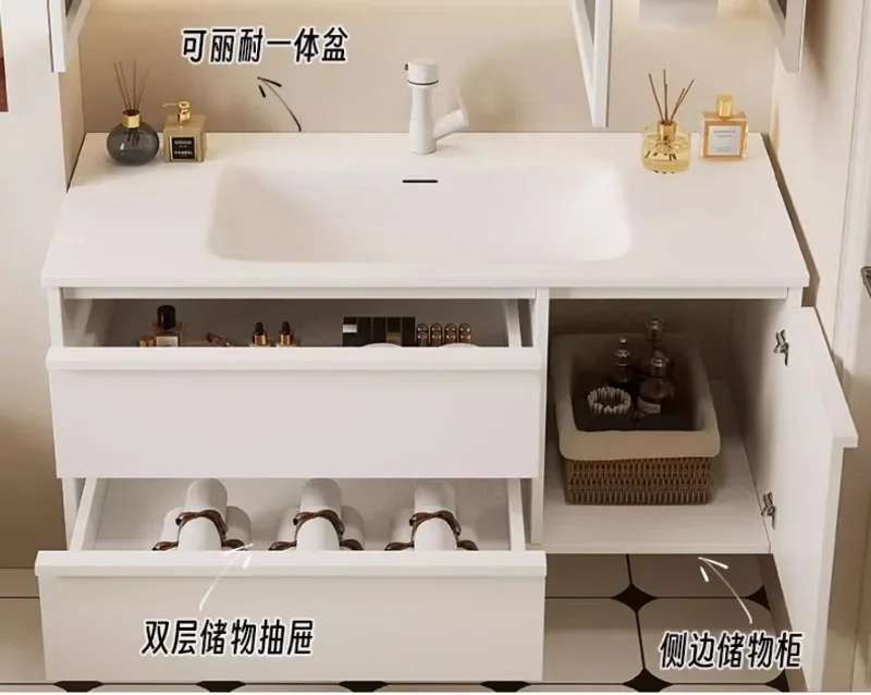 Medieval French retro bone line bathroom cabinet combination ceramic integrated basin washstand