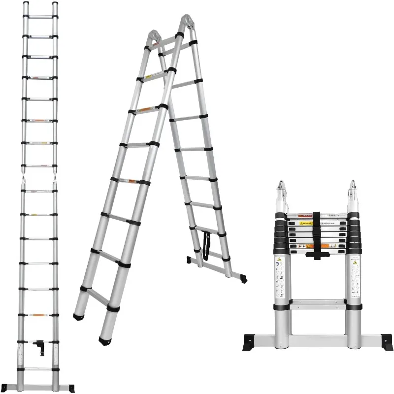 

Aluminium Ladder, 6ft Telescoping Ladder, A-Frame Extension Ultra-Light 4+5 Step Folding Ladder Portable 330lbs Capacity,