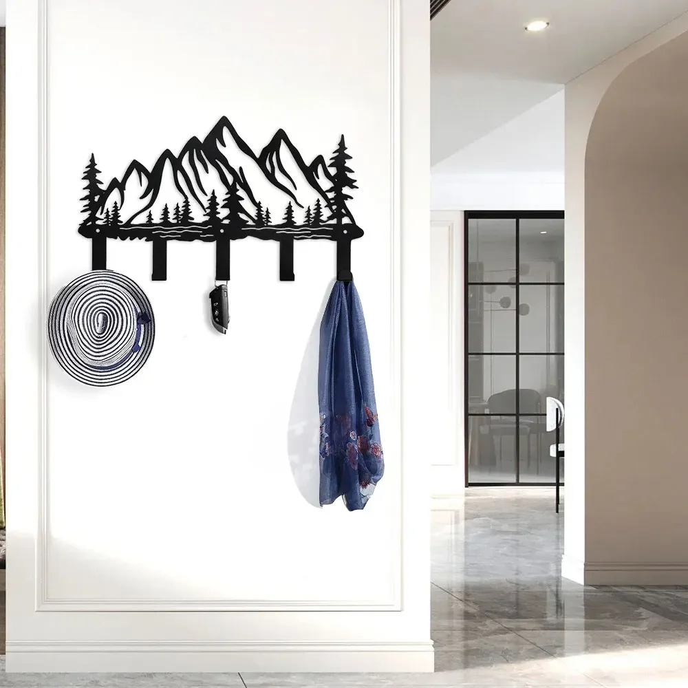 Mountain Hangers and Key Holder-Clothes Hat Rack and Backpack Hanger Decor for Storage Mountain Coat Hooks Wall Art Decor