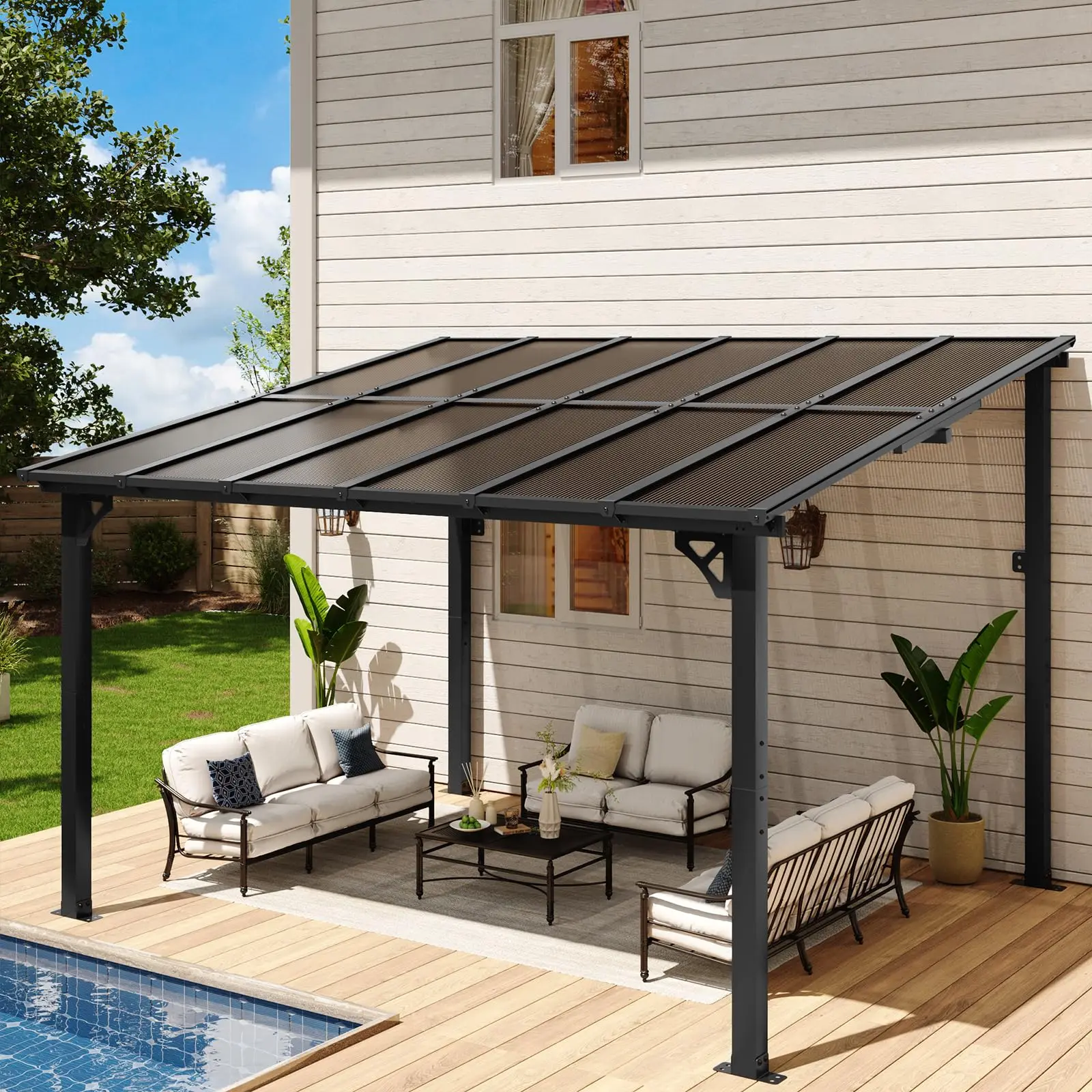 12’x10’ Gazebo for Patio, Gazebo Pergola with Sloped Roof, Black