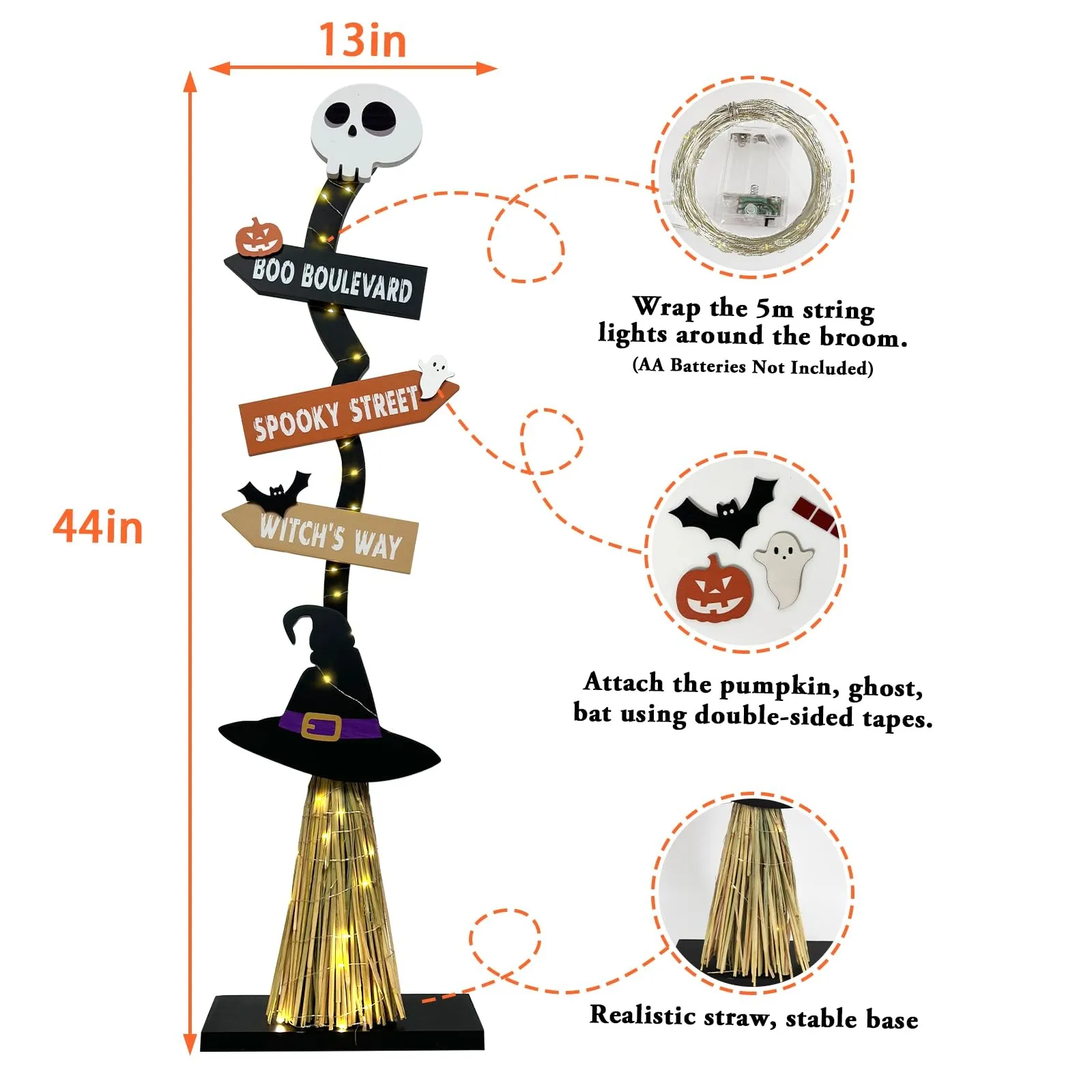 Halloween Grand Event Glowing Witch Broom Home Outdoor Decoration Yard Props For Holiday Party Garden Spooky Glowing Decorative