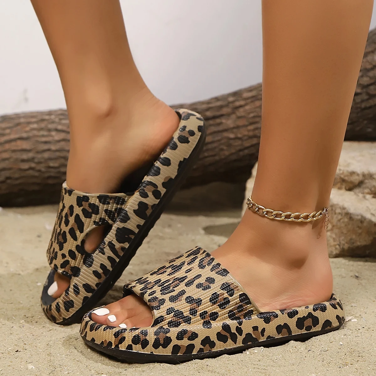 Women's Retro Leopard Print EVA Slides - Slip-On Open-Toe Beach Sandals with Soft Cushioned Sole, Quick-Dry Lightweight Design F image 3