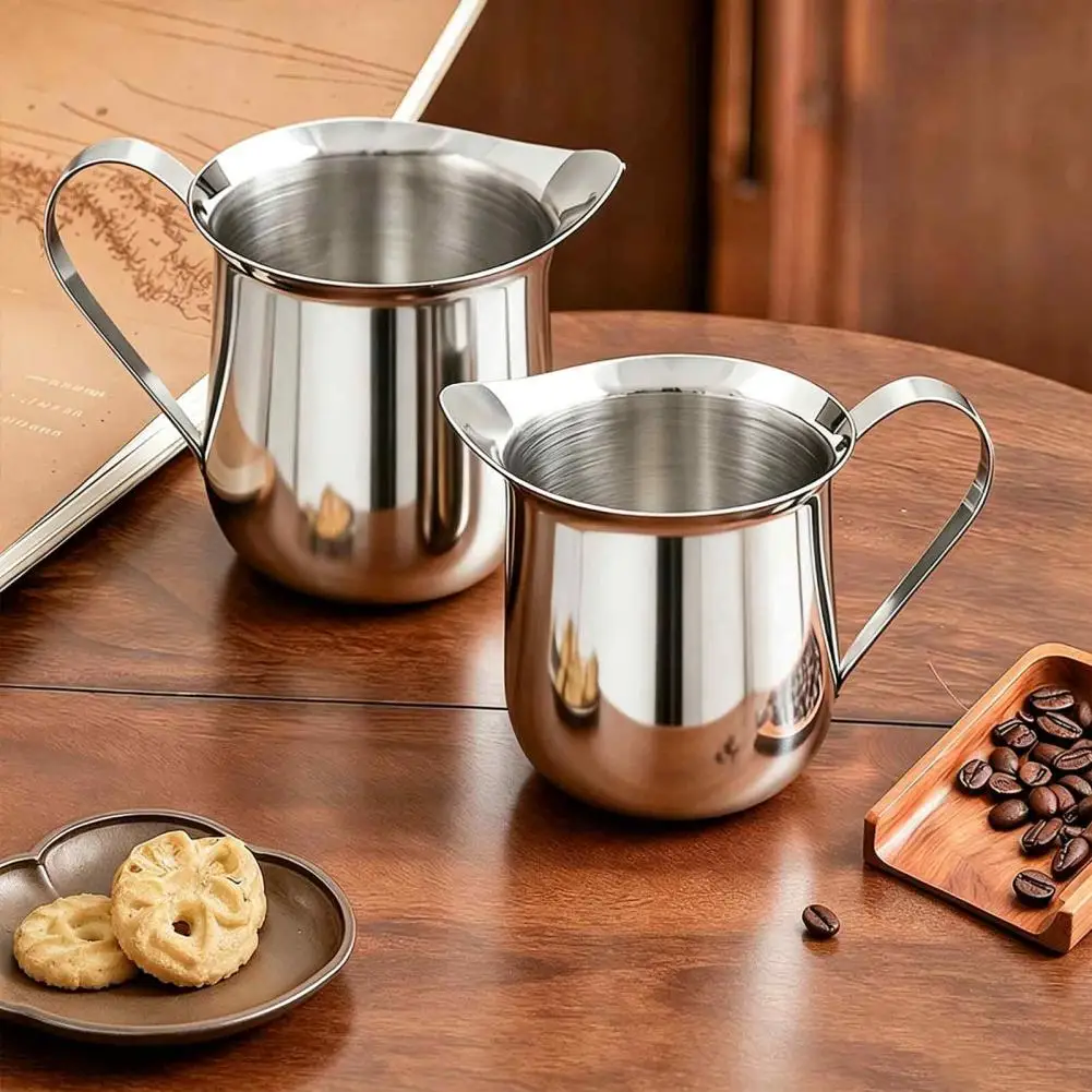 Espresso Machine Accessories Stainless Steel Bell Shaped Milk Pitcher with Pointed Spout Ergonomic Handle Creamer for Espresso