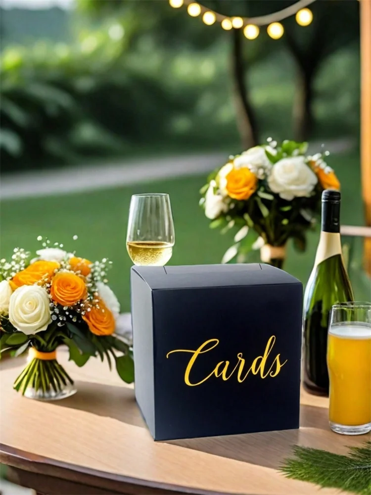 1pc Black Wedding Card Box Gift Card Case with 10 Cards Graduation Message Blessing Voting Box for Birthday Wedding Retirement
