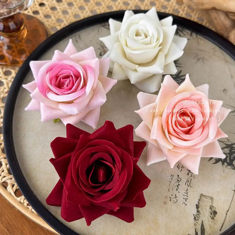 

Vintage Red Faux Rose Hair Clips Side Clip for Women Photography Decoration Elegant Floral Hair Accessories Daily Party Gift