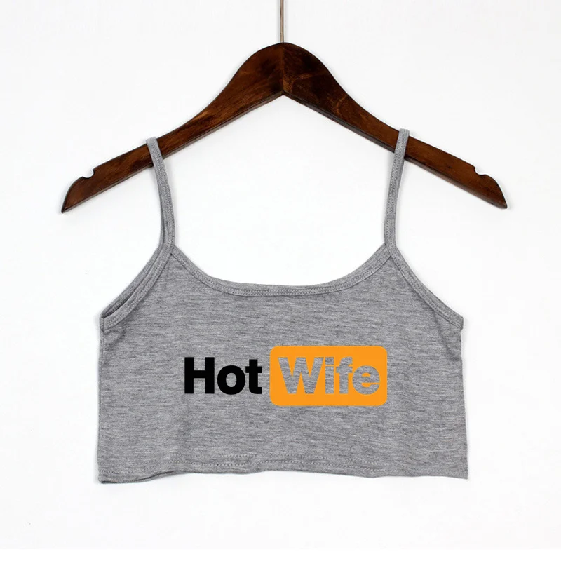 Funny HOT WIFE Letters Print New Sexy Crop Top Summer Women\'s Sexy Elastic Cotton Camis Sleeveless Short Tank Top Bar Women