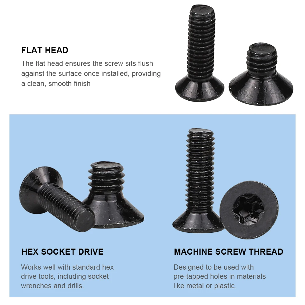 50 قطعة رئيس شقة توركس آلة المسمار M2 M2.5 M3 M4 10.9 الصف الأسود الصلب CSK رئيس البرقوق ستة الفص ستار المسمار