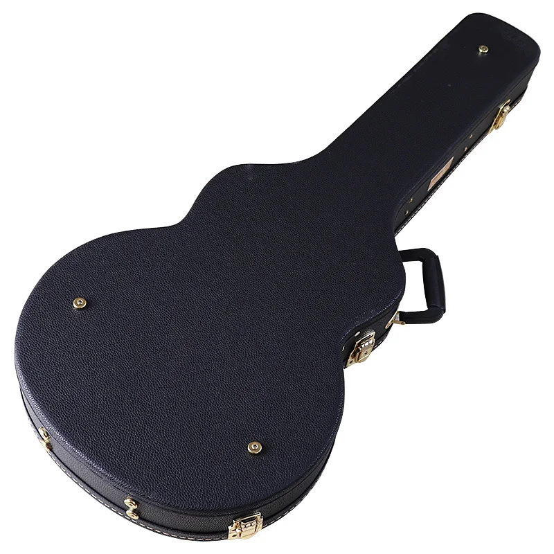 Black Leather Guitar Hardcase Wood Case Superior PVC Leather Material Velvet with Red Foam Lining for 40 Inch 41 Inch with flaw