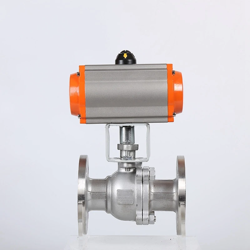 PN16 DN80 3 بوصة 2 طريقة مزدوجة شفة نوع تعمل عن بعد الفولاذ المقاوم للصدأ 304 صمام كروي يعمل بالهواء المضغوط