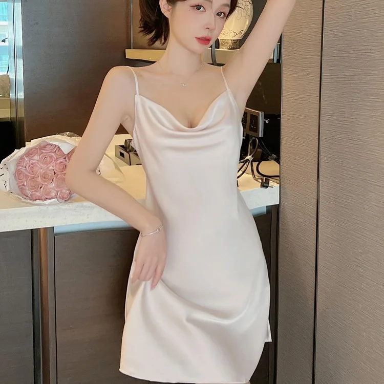 Sexypajamasforwomen,newsummersuspender nightgownicesilkswingcollar,slitbeautifulback,newhome clothes, available for cross-border