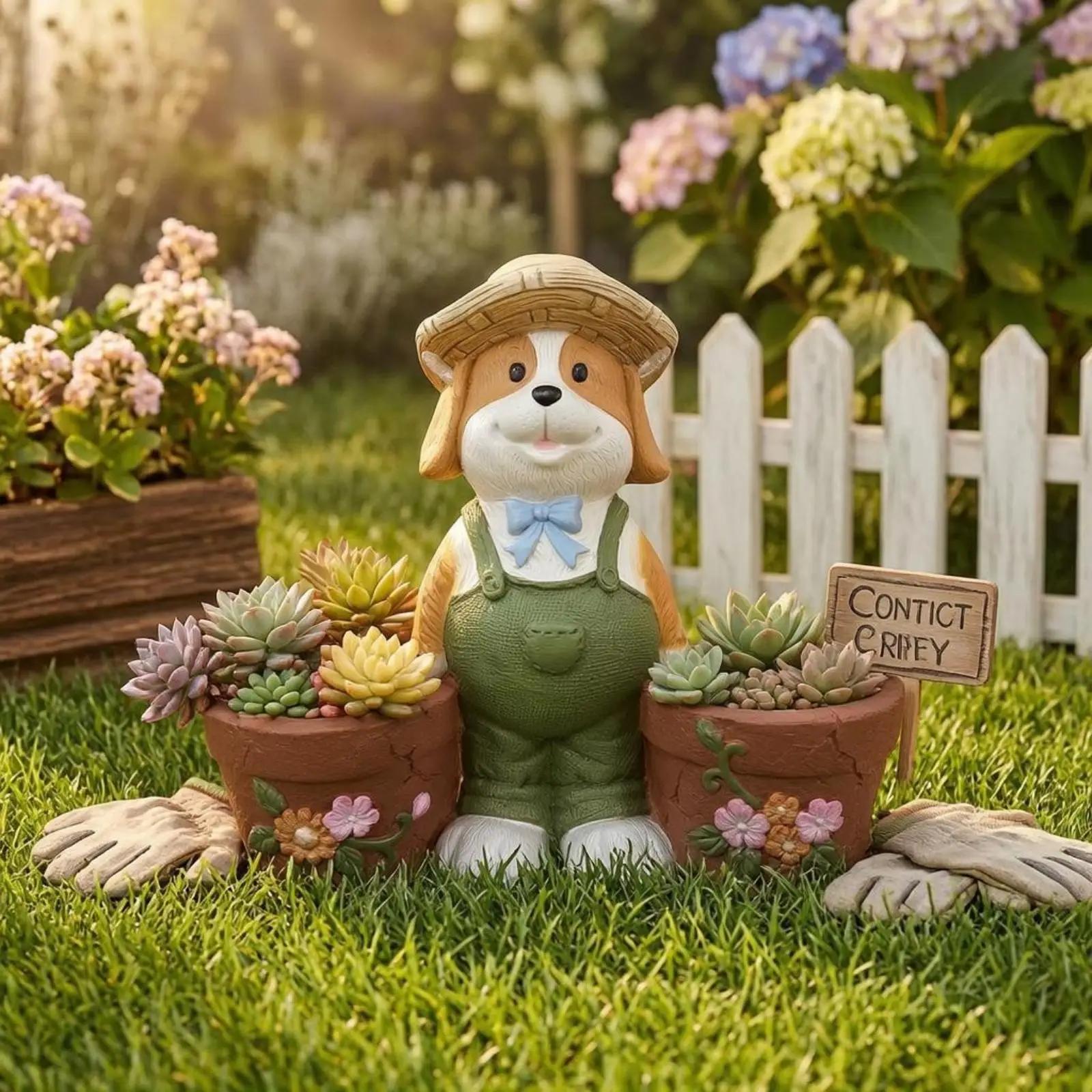 Dog Planter Statue Oxide Compound Oxide Solar Dog Planter Flower Pot Statue Raised Floral Details Outdoor Decor