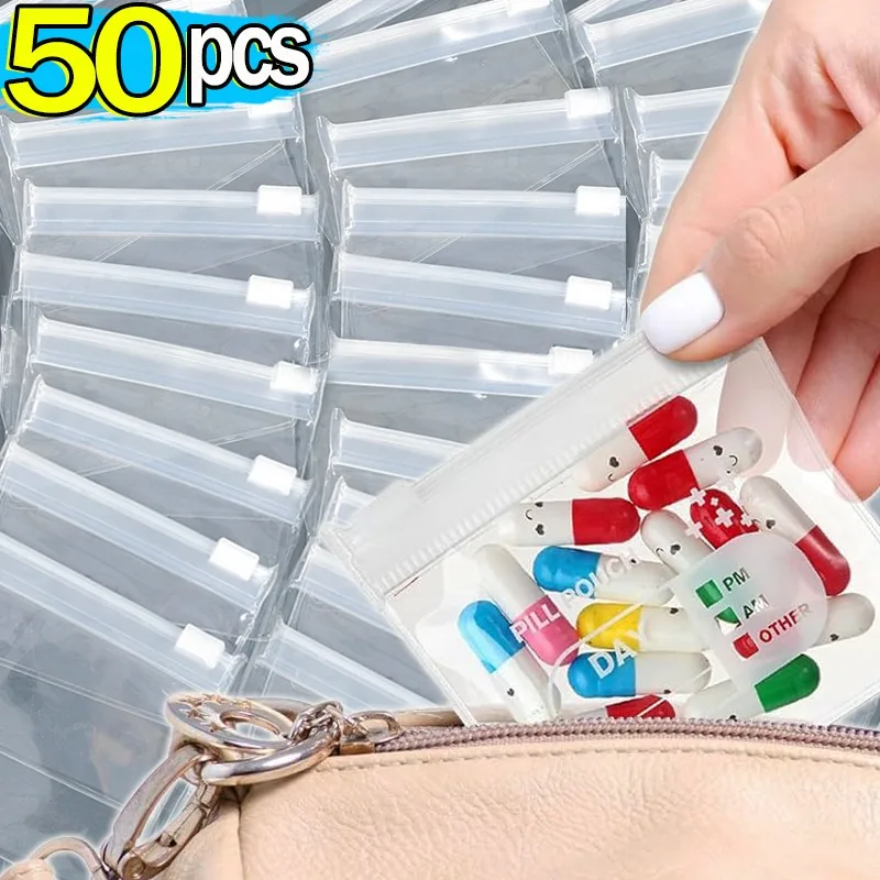 

Mini Self-sealing Storage Bags Protable Travel Jewel Ring Pill Pouch with Sliding Zipper Home Waterproof Storage Organization