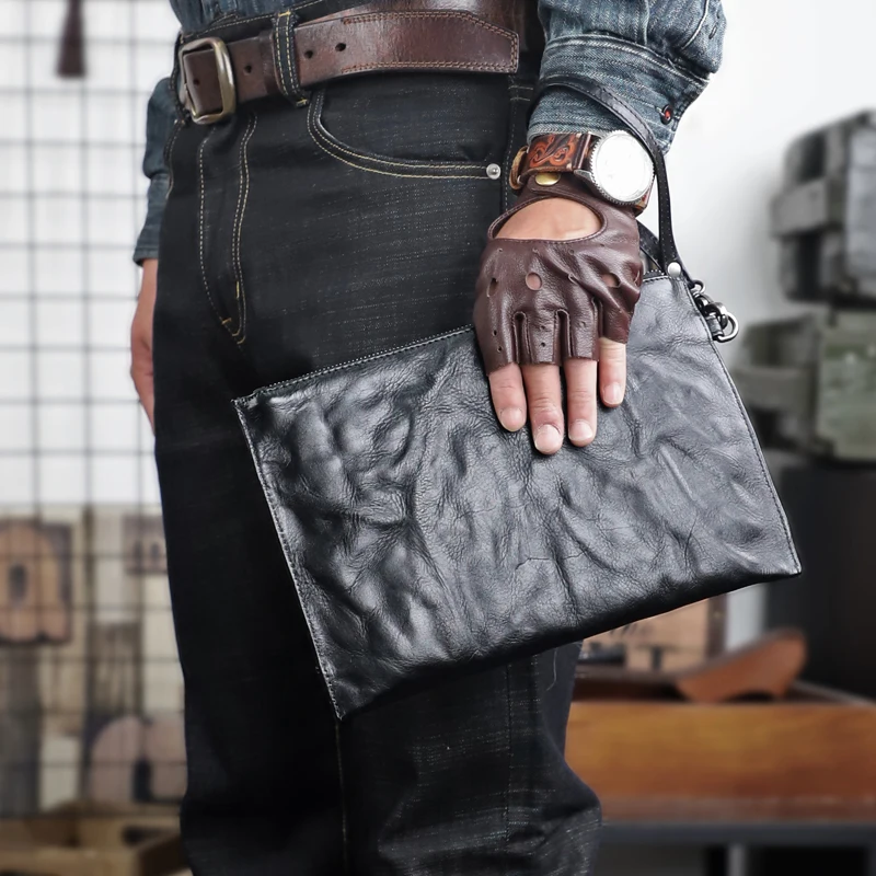 Fashion Genuine Leather Men Clutch Bag Large Capacity Male Clutch Wallet Simple Envelope Bags Handbag Business Hand Bags