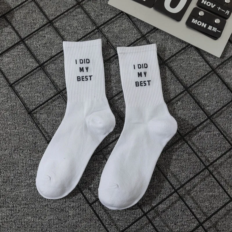 Chaussettes blanches simples pour hommes et femmes, lettres de rue européennes et américaines, chaussettes de sport hip hop style collège
