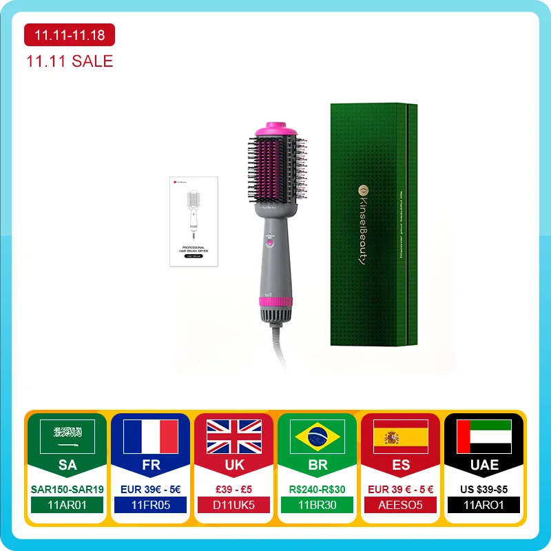 2 in 1 Hot Air Brush Electric 360° Rotating Iron Blow Dryer Brush One Step Professional Curling Combair Straigh Comb Roller