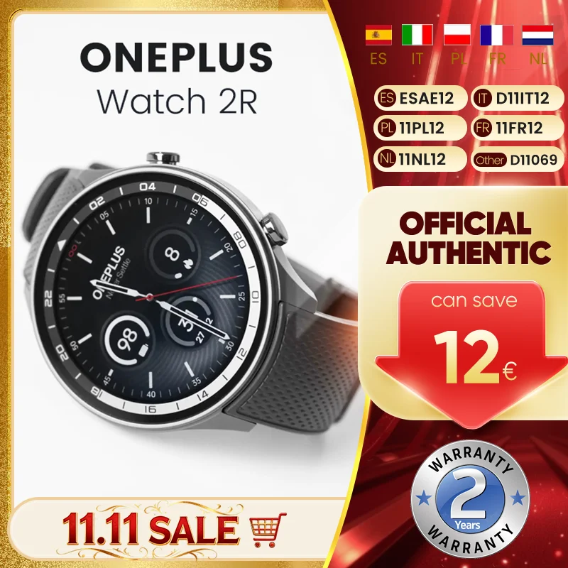 OnePlus Watch 2R Smartwatch Écran AMOLED 1,43" Snapdragon W5 Gen 1+ ​ BES2700 100H d'autonomie de la batterie WiFi Wear OS par Google GPS 2024