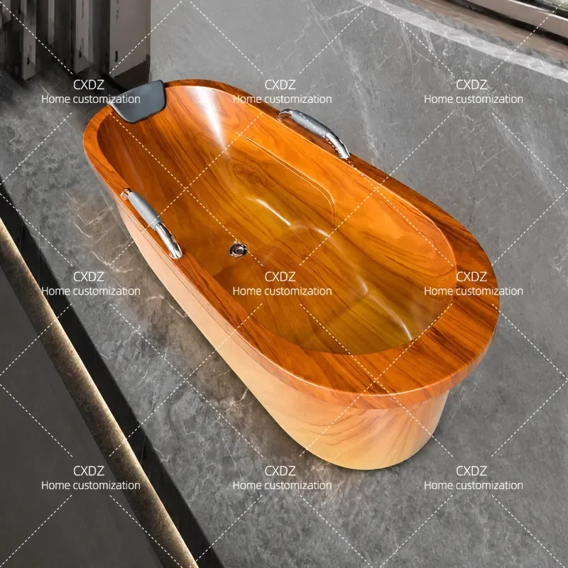 Imitation Wood Color Acrylic Bathtub Independent Integrated Bath Bucket for Beauty Salon Spa Free Installation