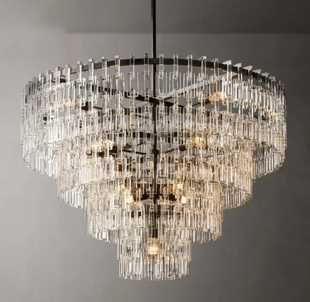 

Round LED Chandelier Modern Retro K9 Crystal Metal Tiers Large Pendant Light Bedroom Living Room Lamp Lustre Decor