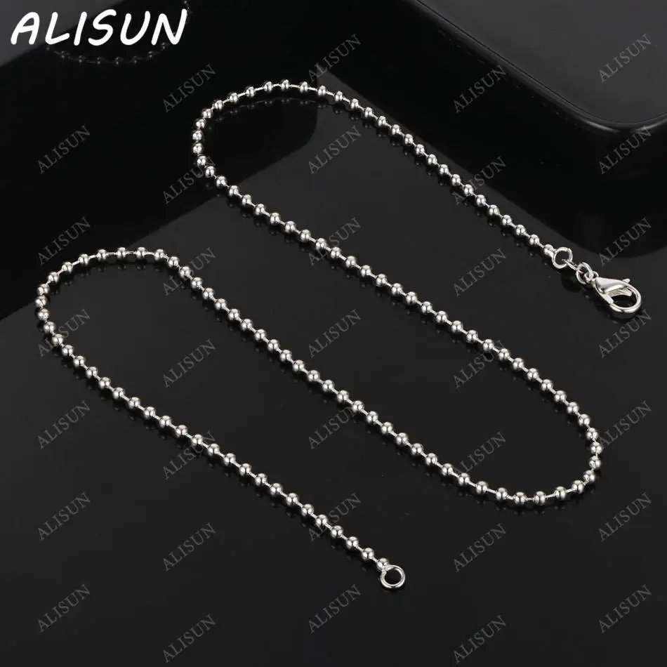 

ALISUN 925 Sterling Silver 40-75cm 2mm Beads Necklace For Women Men Creativity Gifts Street All-match Party And Daily Wear