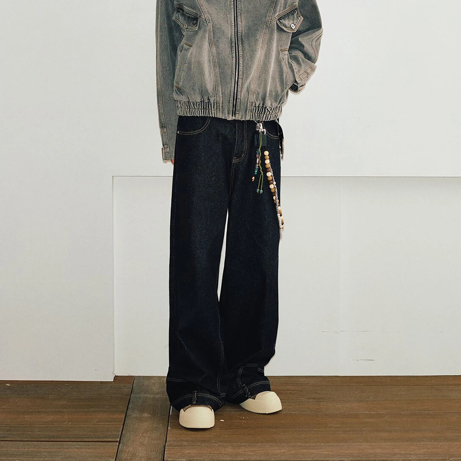 Reverse Pocket Men Jeans Straight Wide Leg Reverse Design Pants Gothic Style Hip-Hop Streetwear Punk Denim Trousers Men's Jeans