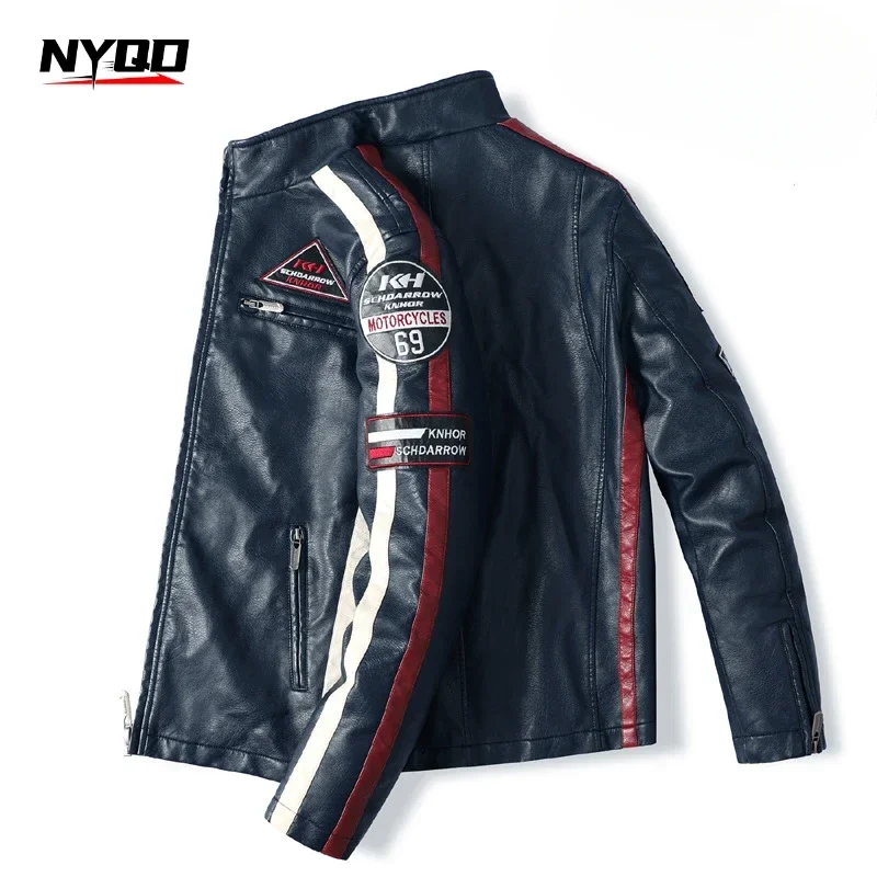 

Совершенно новая мужская куртка из искусственной кожи, мотоциклетный гоночный костюм, модная мужская кожаная куртка, винтажная мотоциклетная мужская флисовая куртка, все размеры