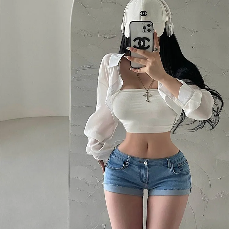 Sexy Butt Enhancing Short Jeans Low Waist Hip Pad Wrap around High Slit Long Lasting Comfortable Cotton Blend Summer Shorts