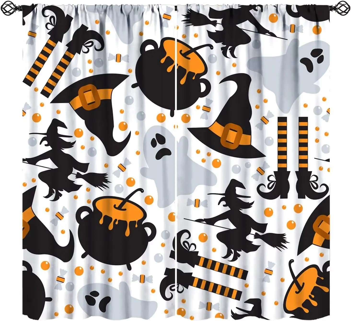 Halloween Curtains，Pumpkins Bats Moon All Saints Day Party Scary Pattern Drapes Window 2 Panel Rod Pocket Curtain for Girls Boys