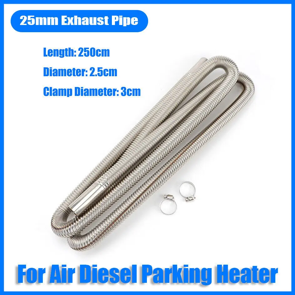 250cm 25mm Air Diesel Parking Heater Stainless Steel Exhaust Pipe Tube Gas Vent Hose Silver Heaters For Car Truck Caravan Camper