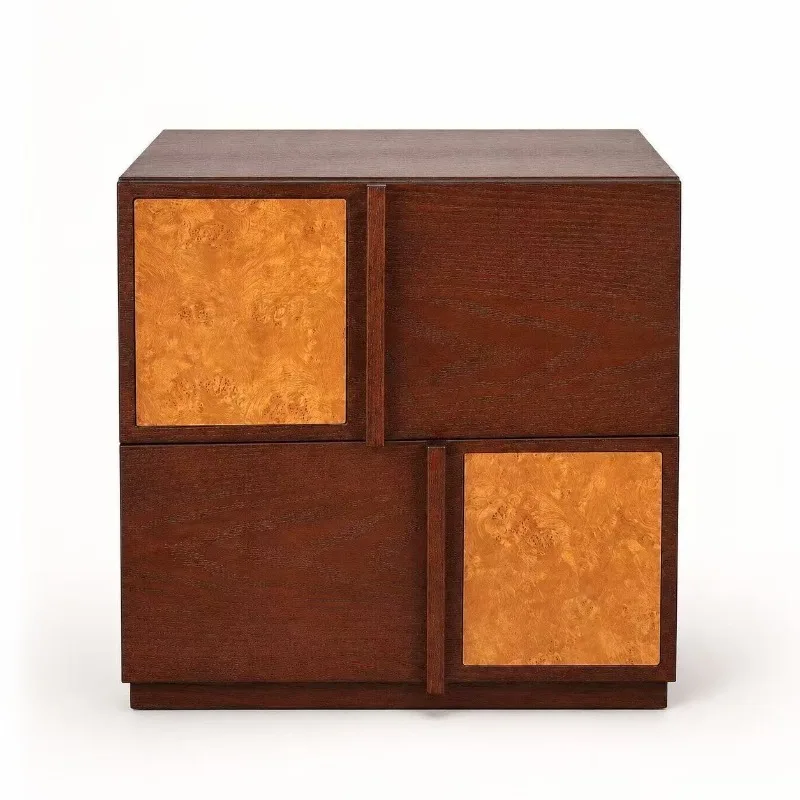 Medieval modern simple bedside table, wood grain color matching square bedside cabinet