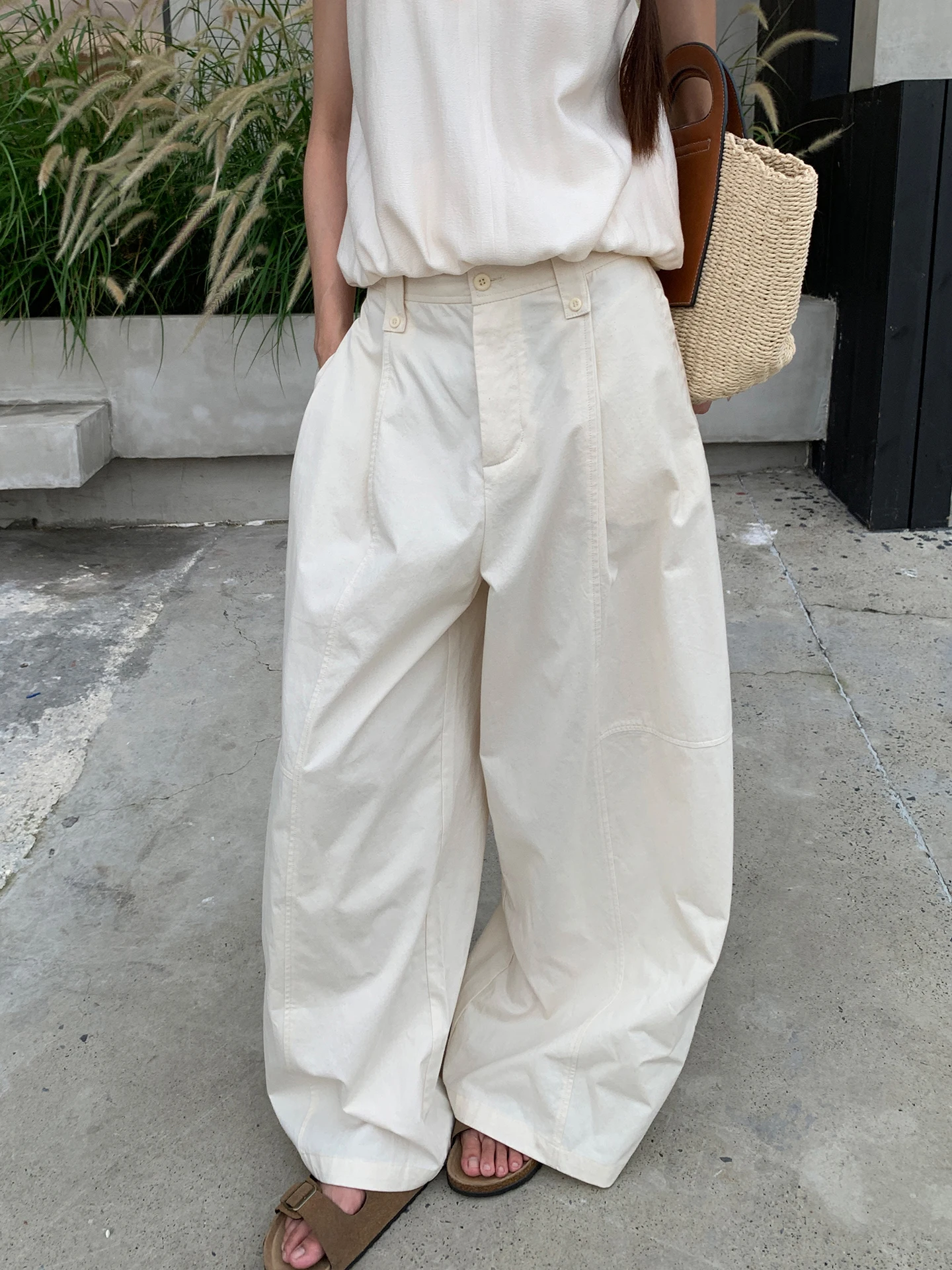 Abito a vita bassa Pantaloni a gamba larga Pantaloni casual estivi larghi da donna Commute Sle Taglio dritto Miscela di cotone G Sli