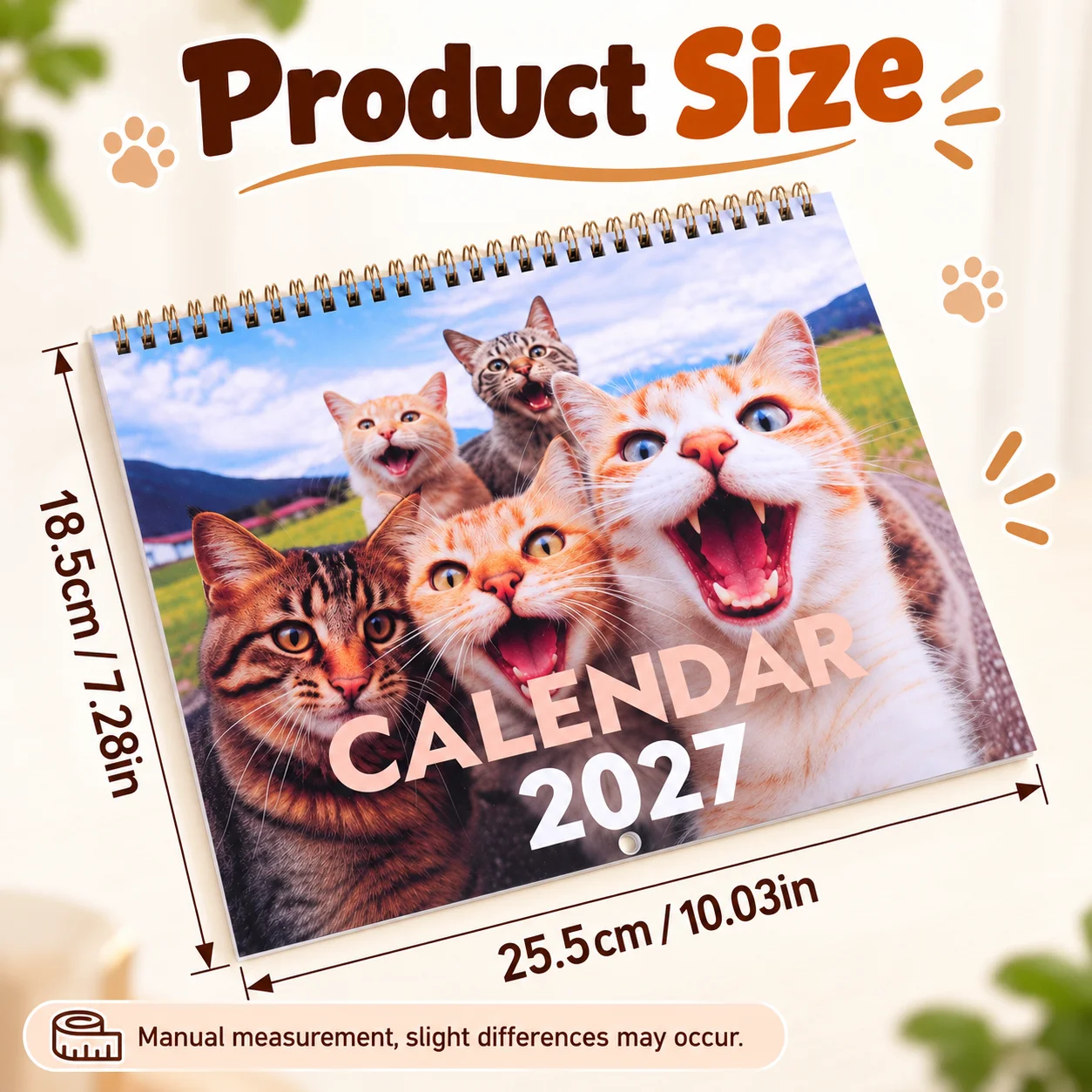 2027 Funny Cat Wall Calendar, Twin-wire Spiral Bound Monthly Planner Clear Print Hanging For Home Office Decor Cat Lover Gift