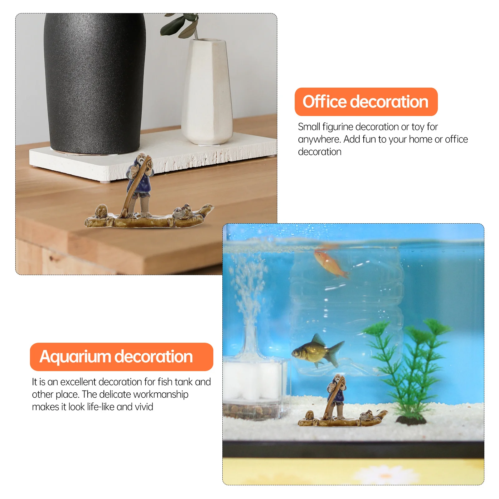 

Artificial Bamboo Man Ceramic Fish Tank Ornament Aquarium Landscaping Decor Boat Statue Fish Tank Decor Supplies