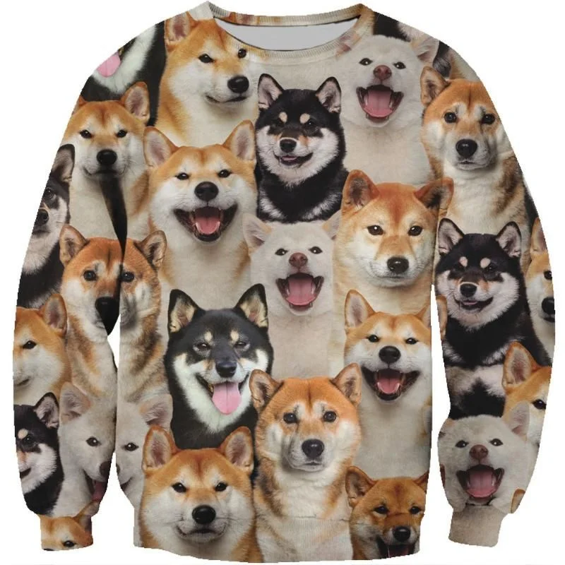 Cute Cat Dog Shiba Inu Sweatshirt Trendy Fall And Winter Loose Comforts Pullover Sportwear Longsleeved Tops Men Women Chlidren