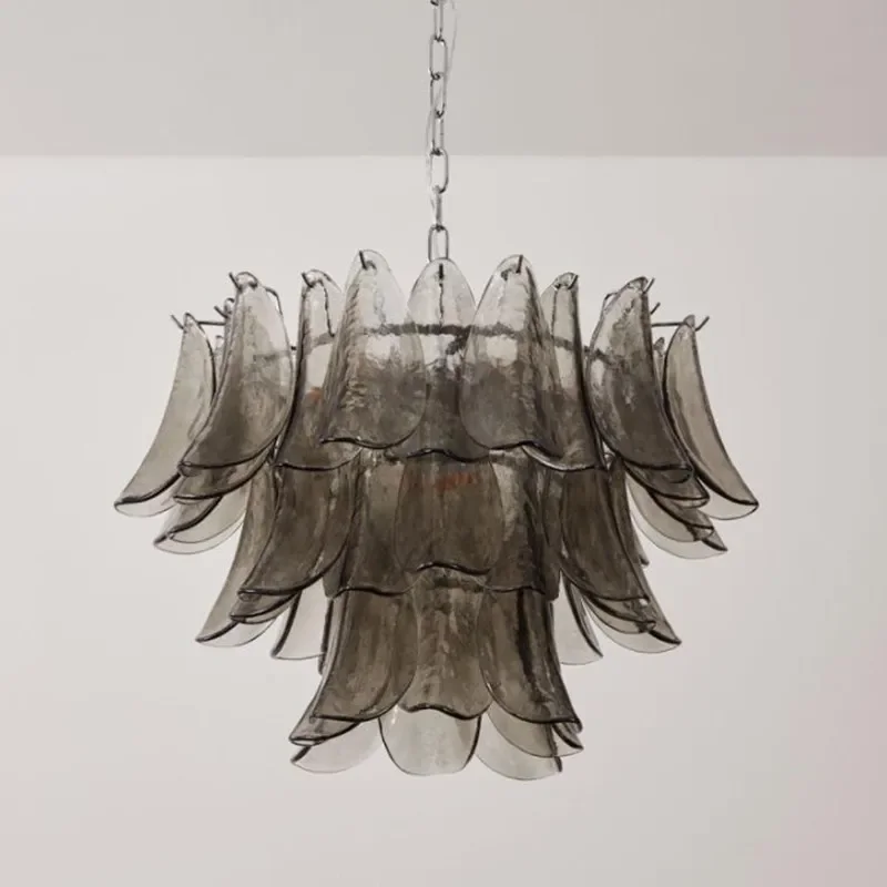 Gray glass art shell indoor LED pendant light bedroom living room dining room home decoration lighting