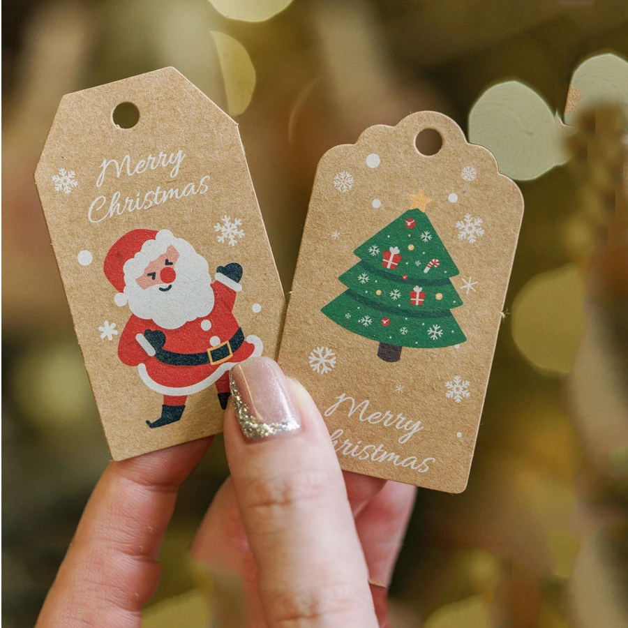 50pcs/set Christmas Kraft Paper Tags Letter Santa Claus Gift Tag Vintage Card DIY Christmas Party Decoration Supply