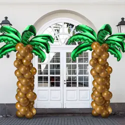 100 Pcs Palm Tree Leaves Balloons Green Brown Balloons for Hawaii Luau Tropical Party Birthday Weeding Baby Shower Decorations