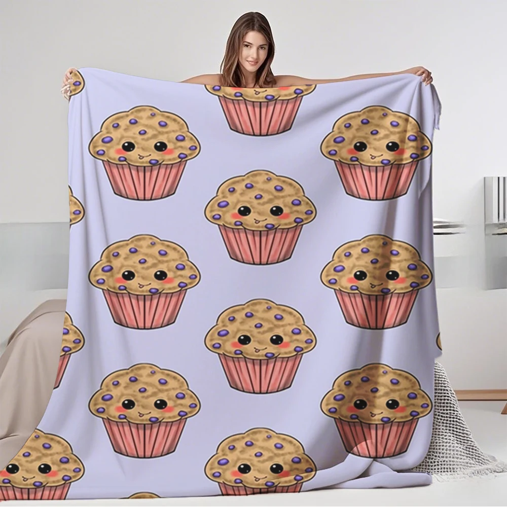 

Cozy Flannel Bed Blanket Cute Blueberry Muffin Scandinavian Design Knit Throw Bed Scarf Featuring Durable Eco-friendly Blankets