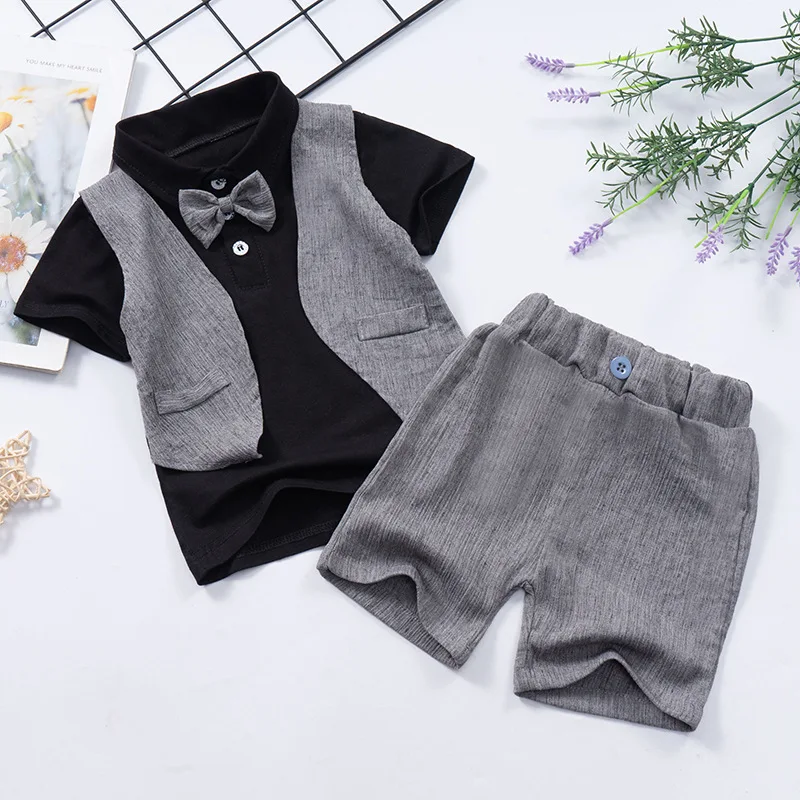 IENENS Baby Boys Short Sleeve Shirt + Shorts Suits Summer Birthday Party Clothes Sets 1 2 3 4 Years Kids Cotton Clothing Outfits