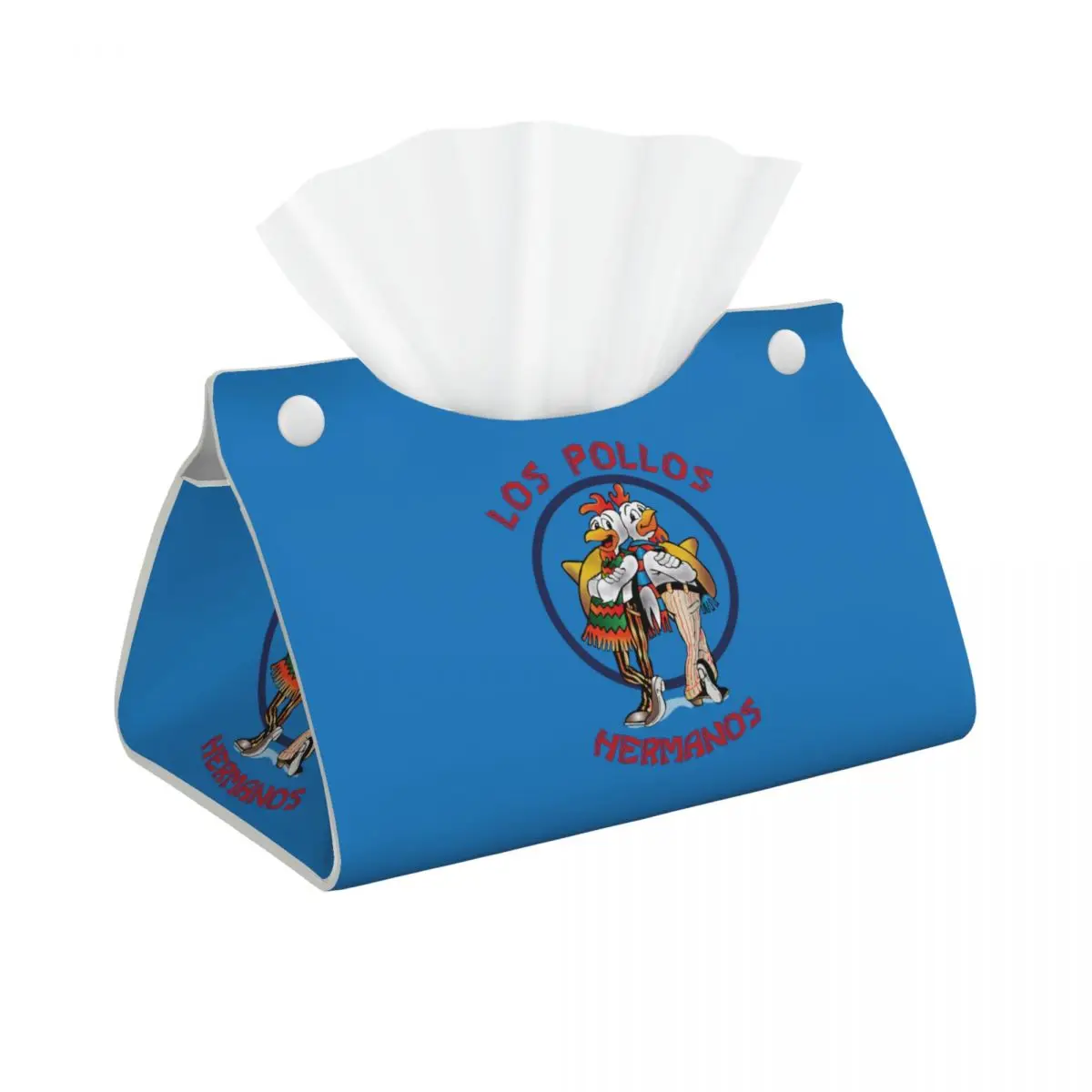 Custom Funny Los Pollos Hermanos Tissue Box Cover Rectangular PU Leather Breaking Bad Facial Tissues Holder for Office