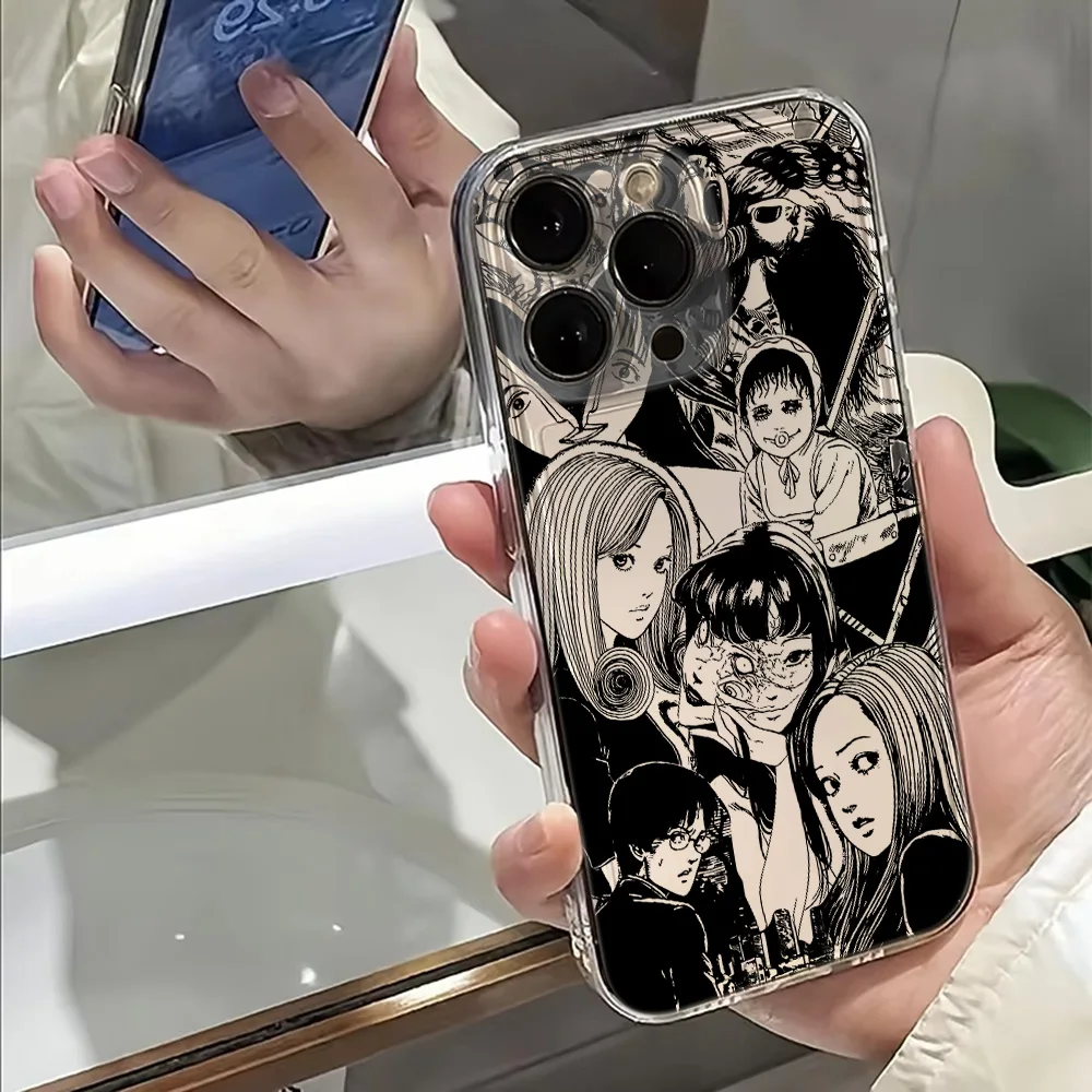 جراب هاتف Junji Ito Horror Manga Tomie لهاتف iPhone 16e 16 15 14 13 12 11 Mini Pro Max X XR XS Max 7 8 Plus شفاف ناعم من مادة البولي يوريثان