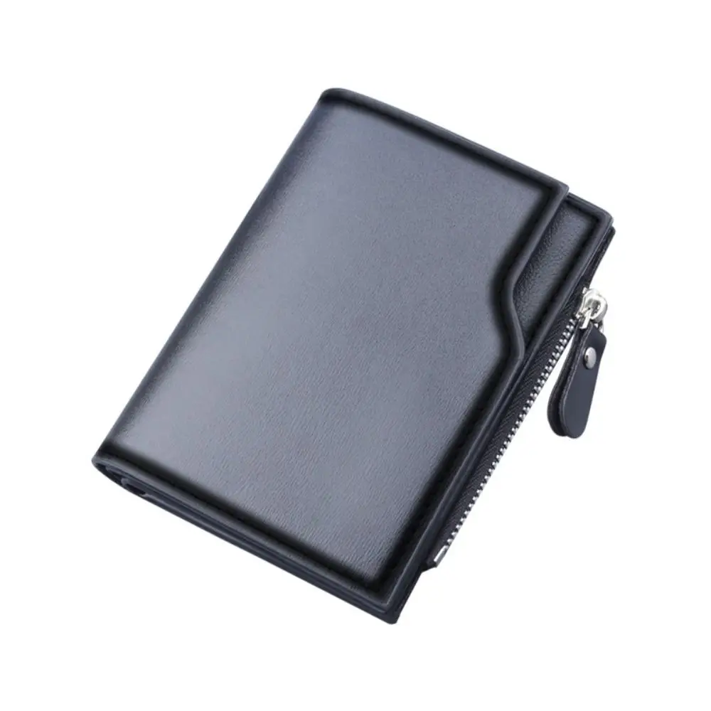 Cartera plegable multifunción para hombre, billetera de cuero PU con múltiples ranuras para tarjetas, cremallera, monedero corto, negocios, Color sólido