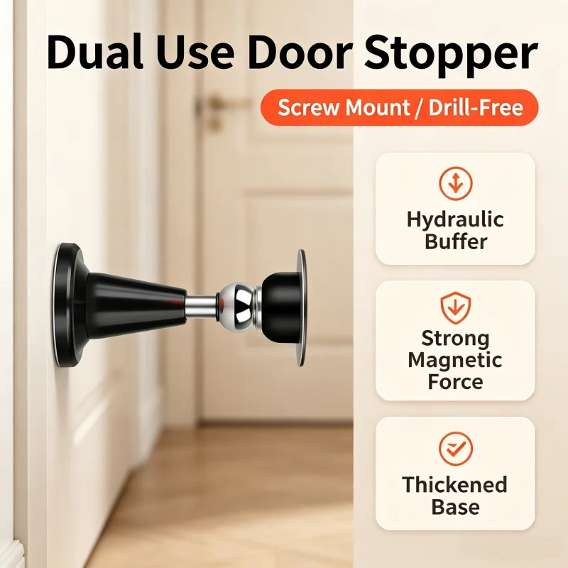 New Arrival Hydraulic Buffer Floor Door Stopper No‑Drill Installation, Wind Resistant Anti‑Collision Door Catch, Secure Fixed Do