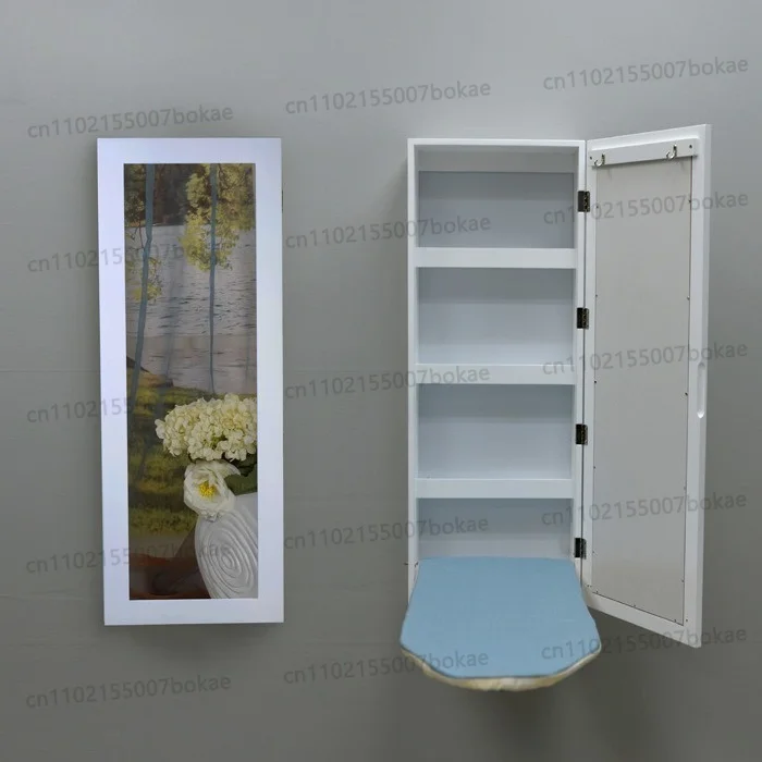 Wall-mounted, foldable, rotating, concealed ironing station with closet storage for ironing clothes