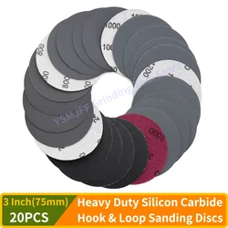 20PCS 3 Inch Assorted 60-10000 Grit Heavy Duty Silicon Carbide Wet Dry Hook & Loop Sanding Discs for Metal Automotive Polishing