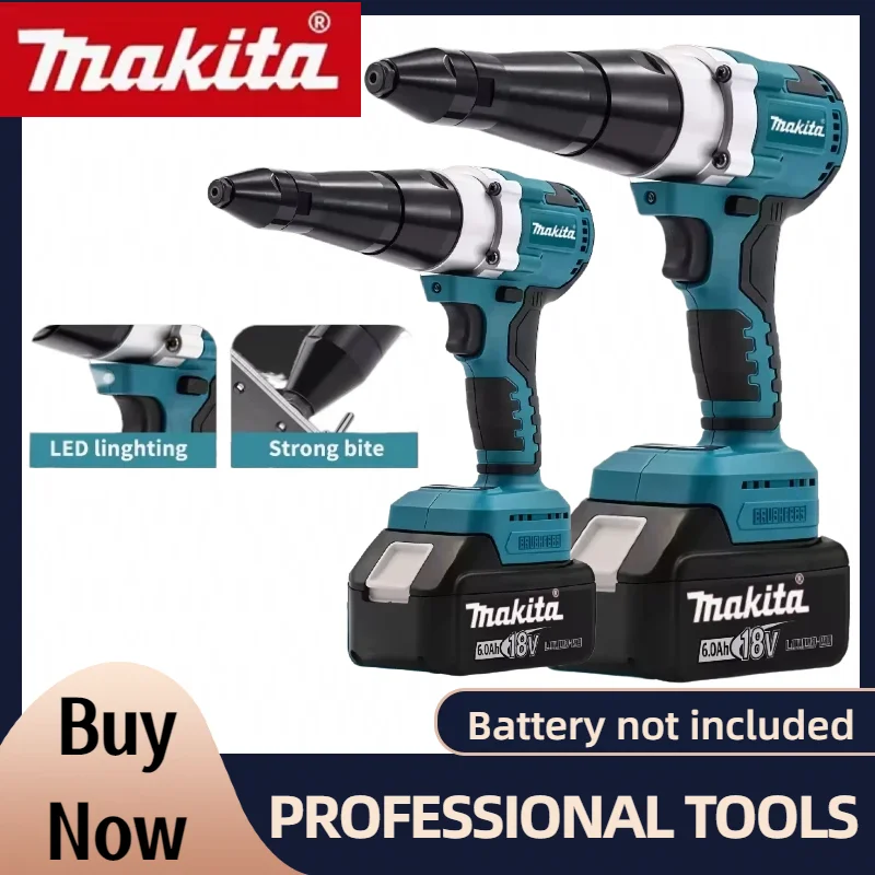 

Бесщеточный электрический заклепочник Makita с LED-подсветкой, беспроводной, многофункциональный, автоматический инструмент для заклепок, совместимый с аккумуляторами 18V - 20V.