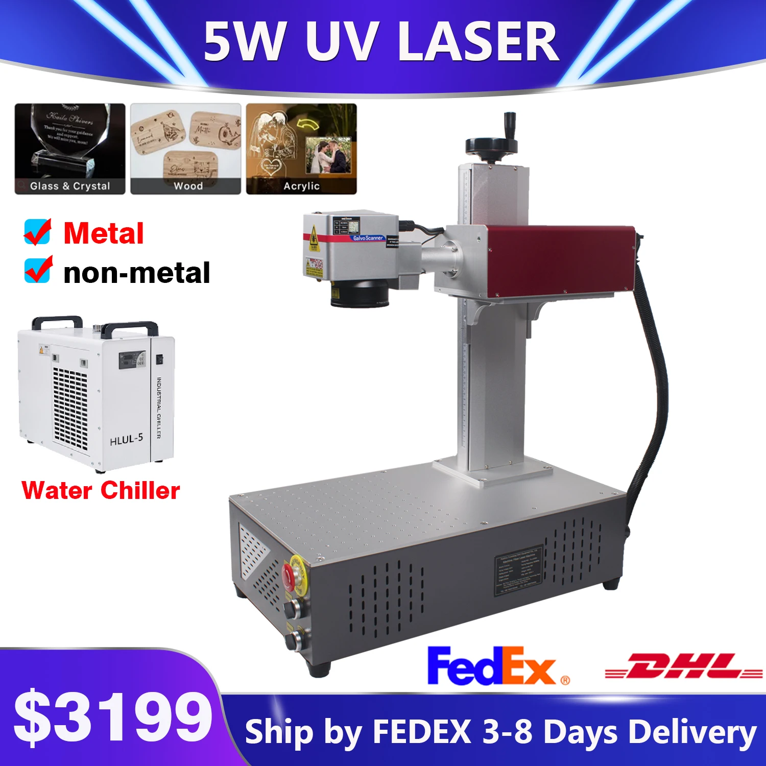 [DDP TO US] 5W UV Laser Marking Machine UV 5W Fiber Laser 355nm Non-Metal Engraving Machine for Glass Wood PVC UV 5W Laser