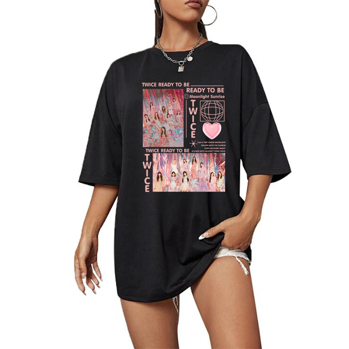 2023 Oversize Retro Y2K T-Shirt Kpop Twice Ready To Be Moonlight Sunrise 2023 Tour Tshirt (Us Size)