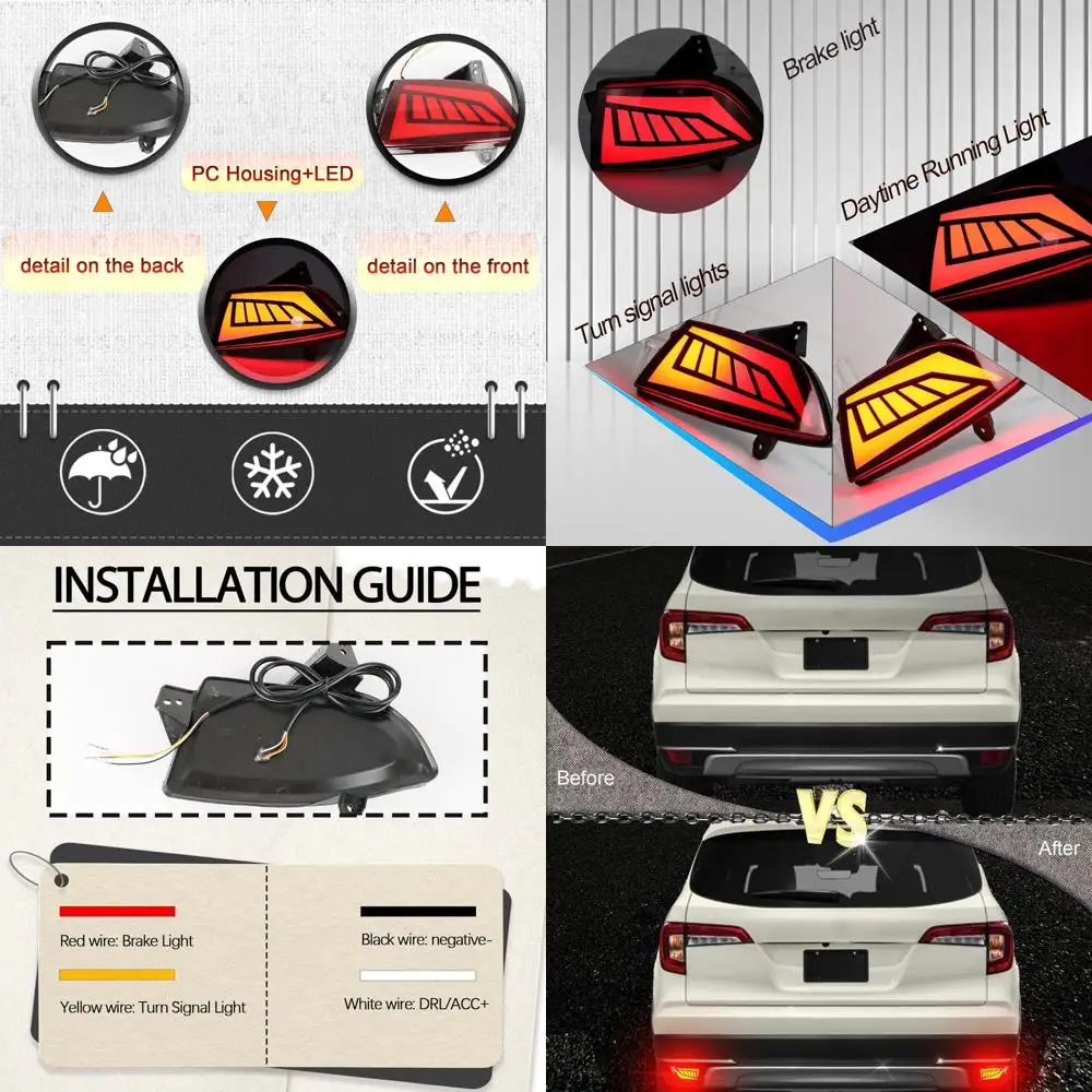 

Rear LED Bumper Reflector Fog & Tail Lights for 2019-2022 Honda Pilot EX, EX-L, Touring with DRL & Turn Signal (Red)