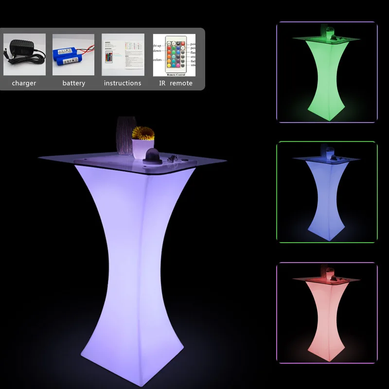 야외 글로우 가구 LED 칵테일 테이블 45*45*110cm 빛나는 웨딩 장식 테이블 PE 플라스틱 빛 색상 변경 바 테이블