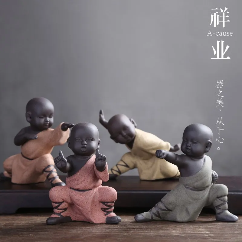 

4pcs--TOP Marvellous ART Spiritual realm OFFICE home Buddhism Buddha CHAN DAO Little Monk Chinese Kung Fu porcelain ceramic ART